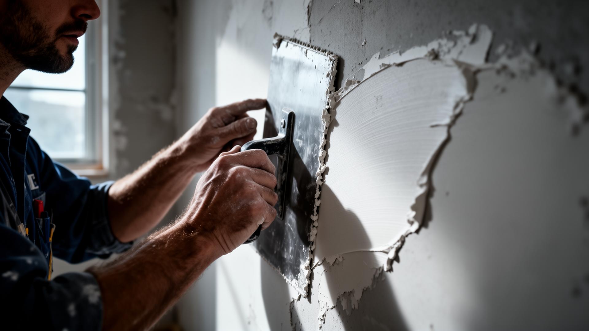 Plasterer finishing a wall with a steel trowel